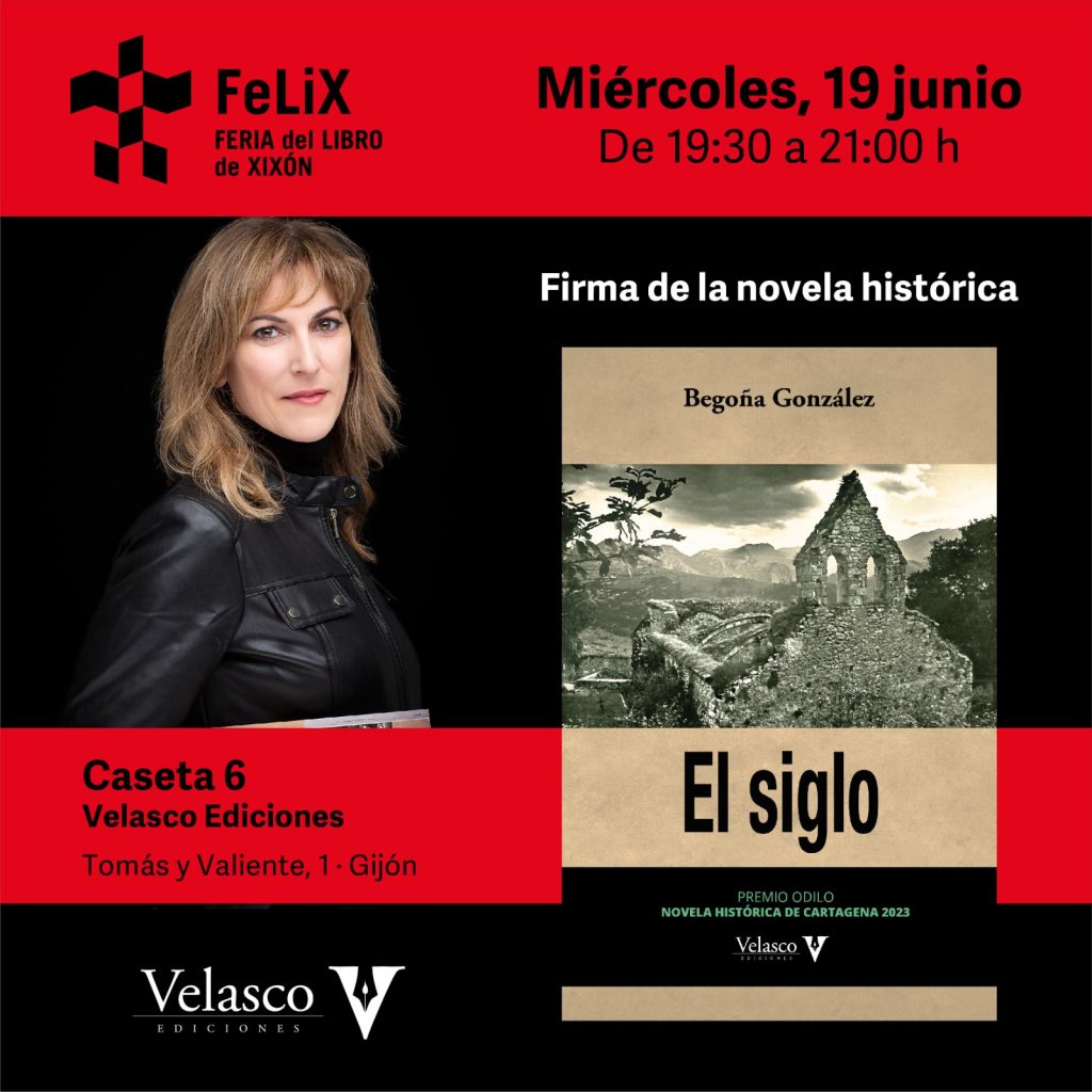 Cartel de la presentación de la novela El siglo en la Feria del Libro de Xixón 2022