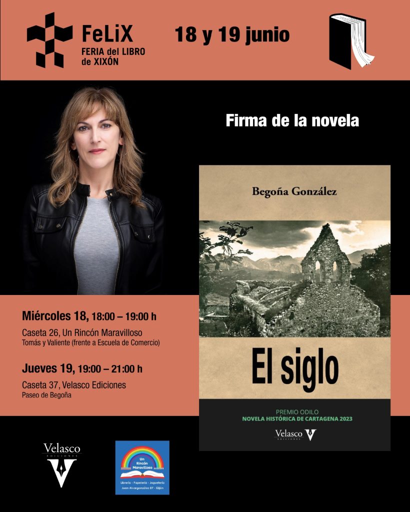 Begoña firmará ejemplares en la Feria del Libro de Gijón, 2025, los días 18 y 19 de junio